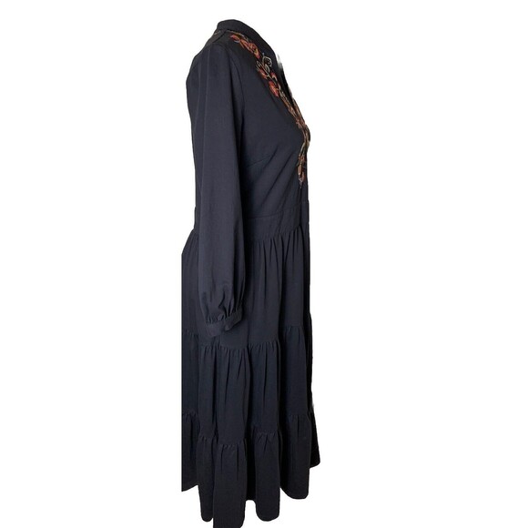 Eshakti Wayward Fancies Boho Maxi Embroidered Dress Size Large Pockets Whimsy - Picture 4 of 14